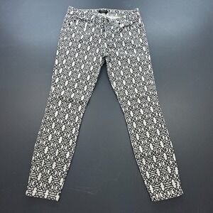 Bebe Skinny Jeans Women's 29 Black White Baroque Print Stretch Made USA Casual